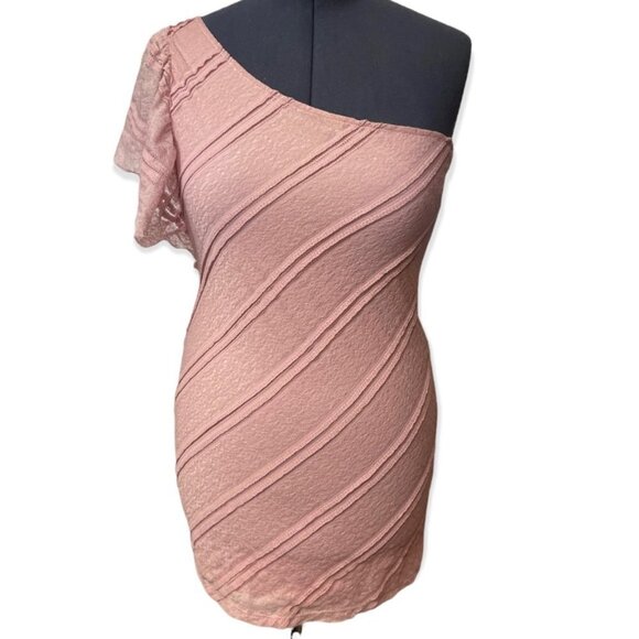 B_ENVIED Women's One Shoulder Pullover Top Stretch Lace Size Large Made USA Pink - Picture 7 of 8